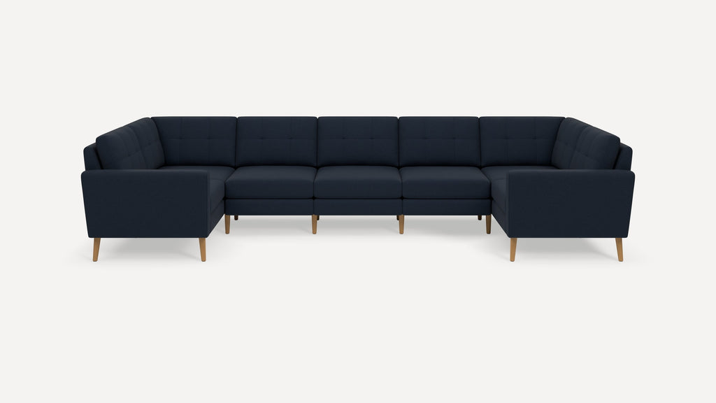 Nomad Plus 7-Seat U Sectional - Navy Blue - Performance Flatweave / Oak - Wood / Block Arm