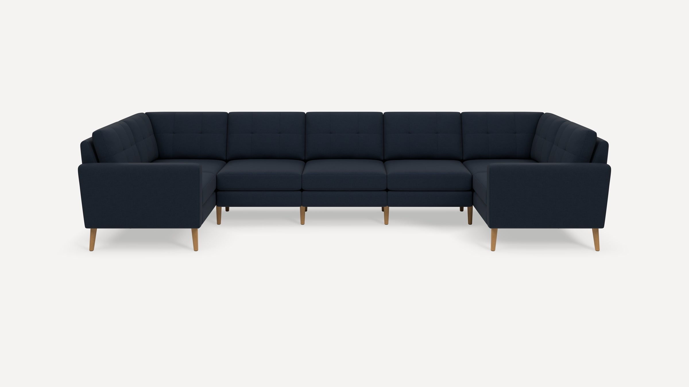 Nomad Plus 7-Seat U Sectional - Navy Blue - Performance Flatweave / Oak - Wood / Block Arm