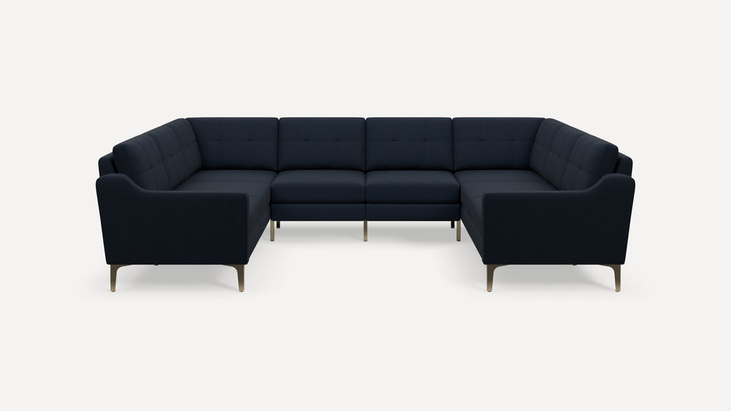 Nomad Plus 8-Seat U Sectional - Navy Blue - Performance Flatweave / Brass - Metal / Slope Arm
