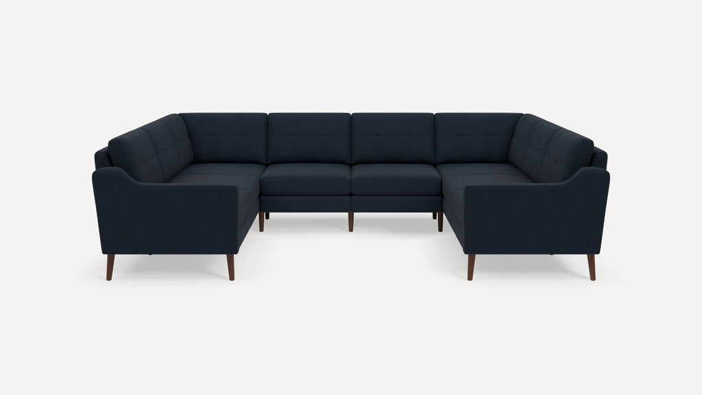 Nomad Plus 8-Seat U Sectional - Navy Blue - Performance Flatweave / Walnut - Wood / Slope Arm