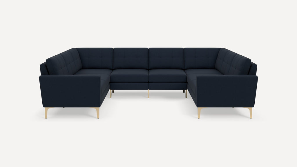 Nomad Plus 8-Seat U Sectional - Navy Blue - Performance Flatweave / Brass - Metal / Block Arm