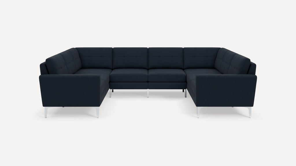 Nomad Plus 8-Seat U Sectional - Navy Blue - Performance Flatweave / Chrome - Metal / Block Arm