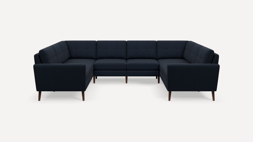 Nomad Plus 8-Seat U Sectional - Navy Blue - Performance Flatweave / Walnut - Wood / Block Arm
