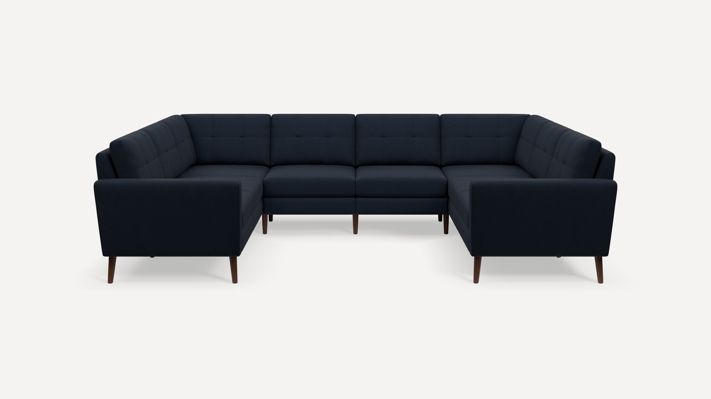 Nomad Plus 8-Seat U Sectional - Navy Blue - Performance Flatweave / Walnut - Wood / Block Arm