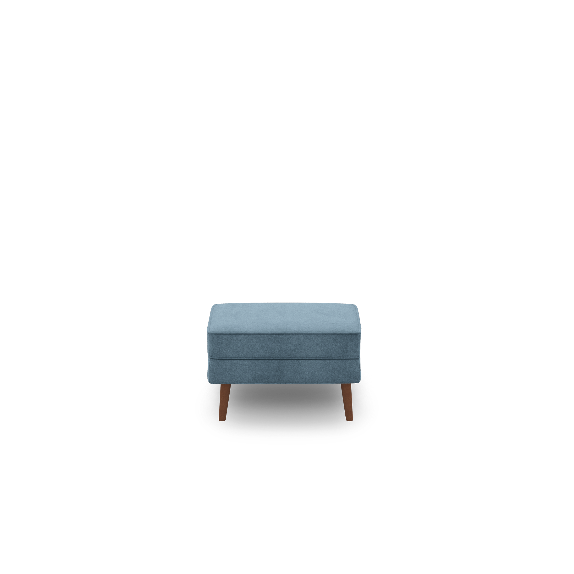 modern blue velvet upholstered bench with wooden legs and tapered legs, designed for comfort and relaxation