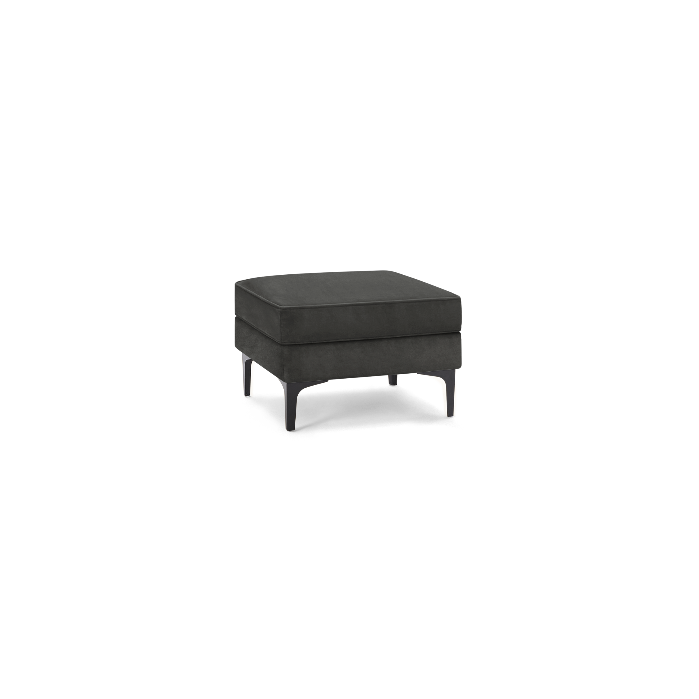 modern black leather ottoman with metal legs and square cushioned seat