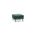 dark green velvet ottoman with wooden legs and square cushioned seat