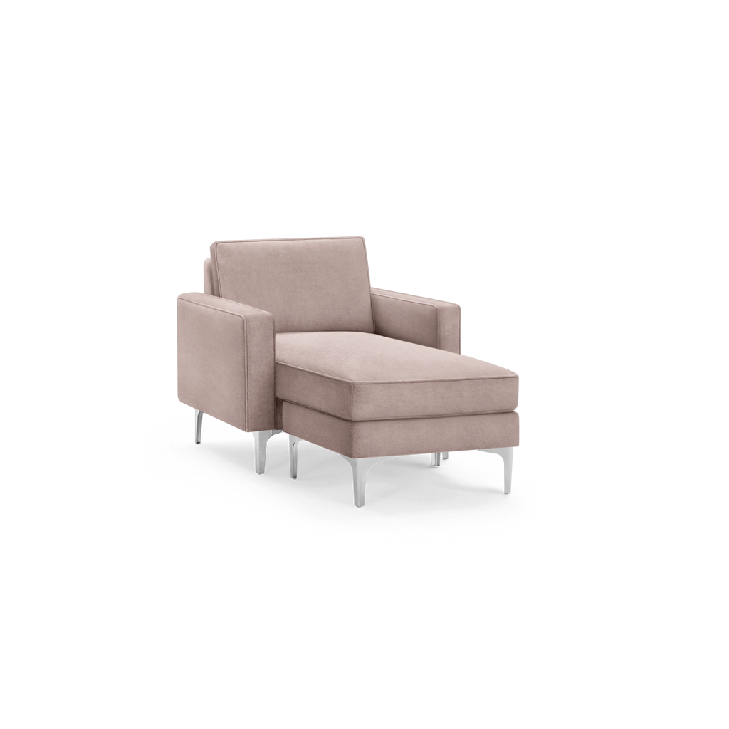 Nomad Velvet Armchair with Chaise - Dusk - Performance Velvet / Chrome - Metal / Block