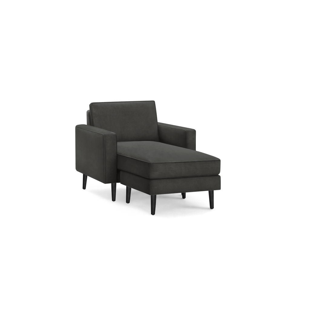 Nomad Velvet Armchair with Chaise - Graphite Grey - Performance Velvet / Ebony - Wood / Block