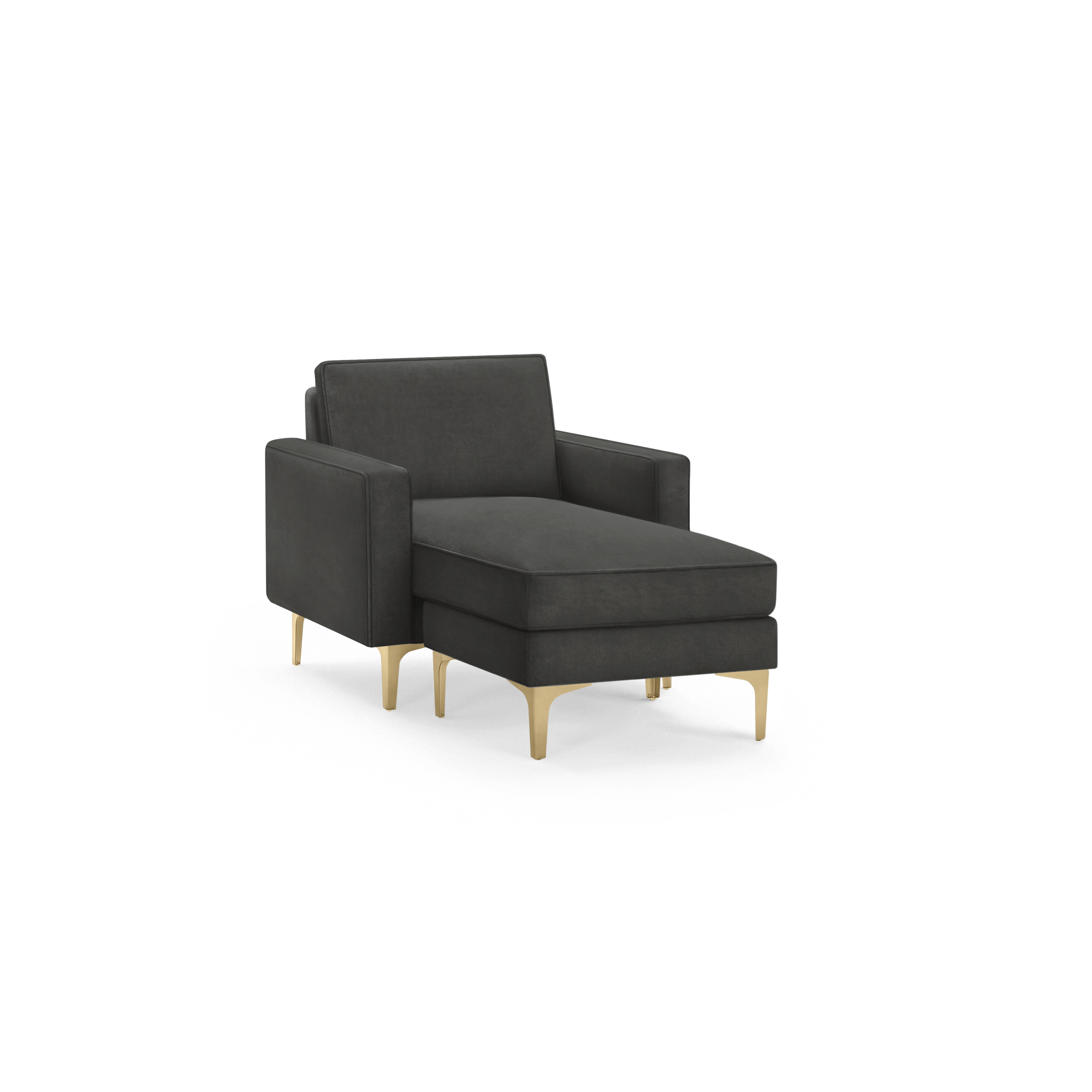 Nomad Velvet Armchair with Chaise - Graphite Grey - Performance Velvet / Brass - Metal / Block