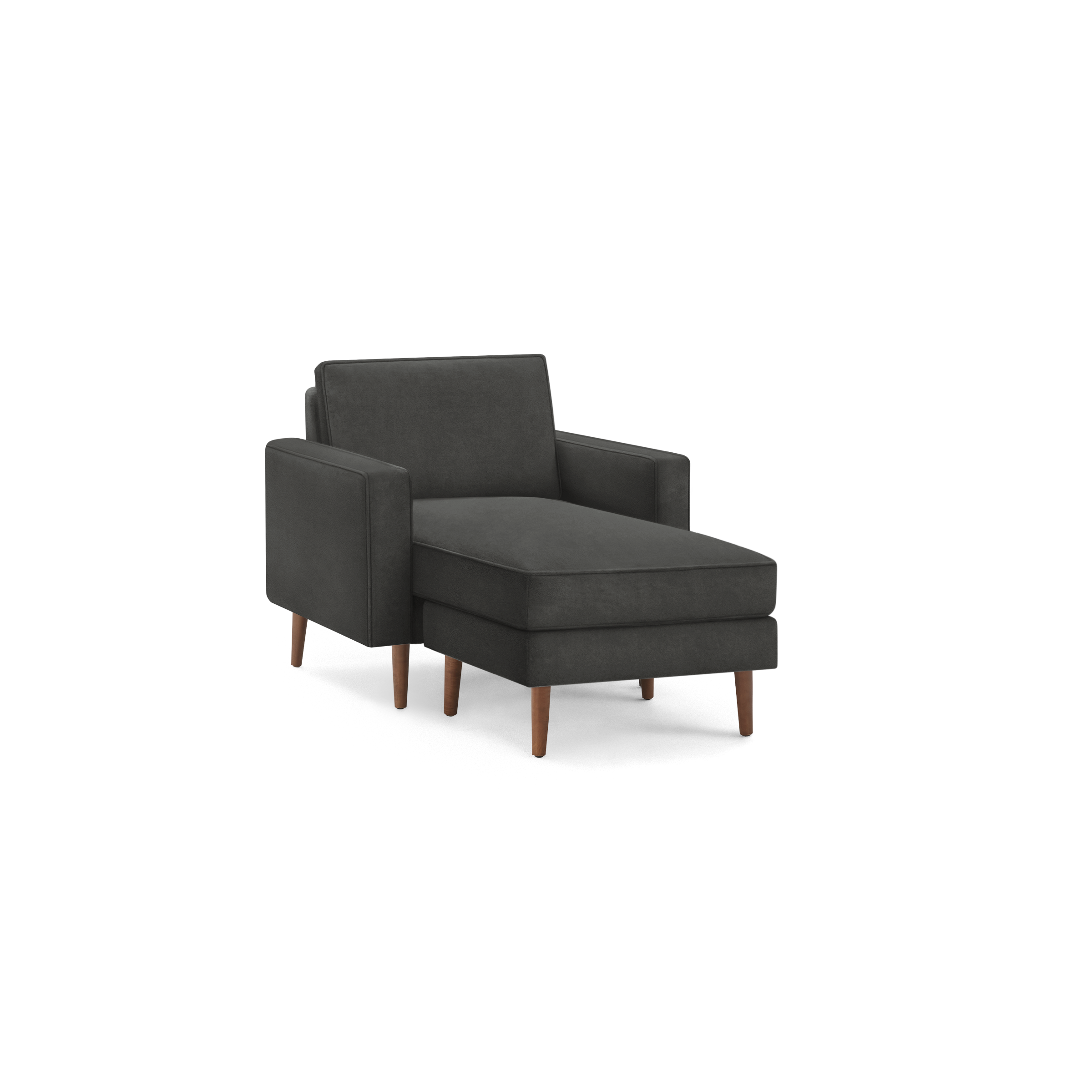 Nomad Velvet Armchair with Chaise - Graphite Grey - Performance Velvet / Walnut - Wood / Block