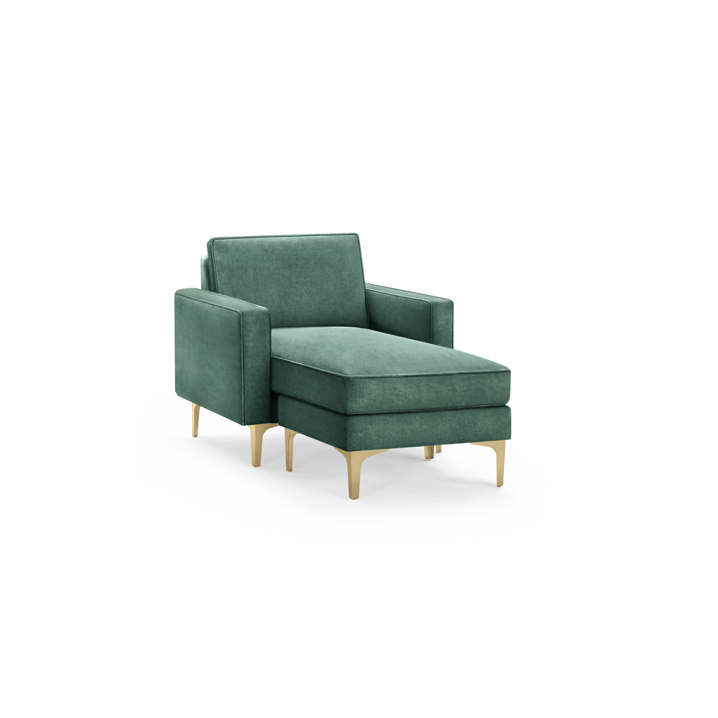 Nomad Velvet Armchair with Chaise - Jade - Performance Velvet / Brass - Metal / Block