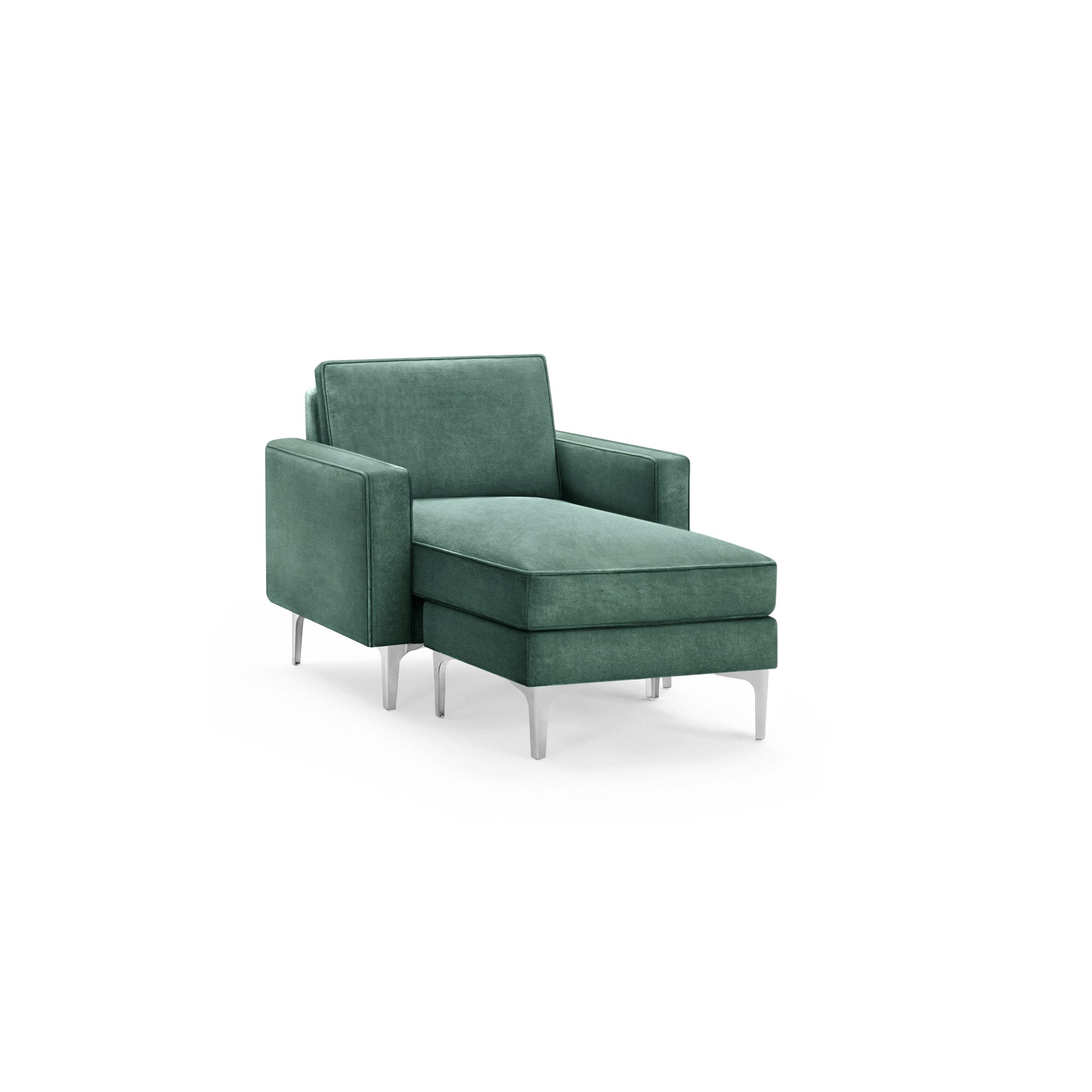 Nomad Velvet Armchair with Chaise - Jade - Performance Velvet / Chrome - Metal / Block