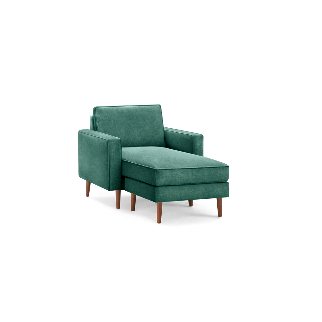 Nomad Velvet Armchair with Chaise - Jade - Performance Velvet / Walnut - Wood / Block