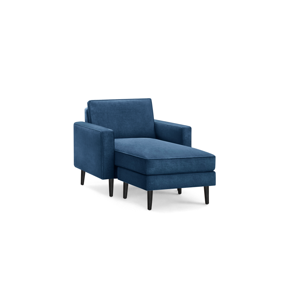 Nomad Velvet Armchair with Chaise - Midnight - Performance Velvet / Ebony - Wood / Block