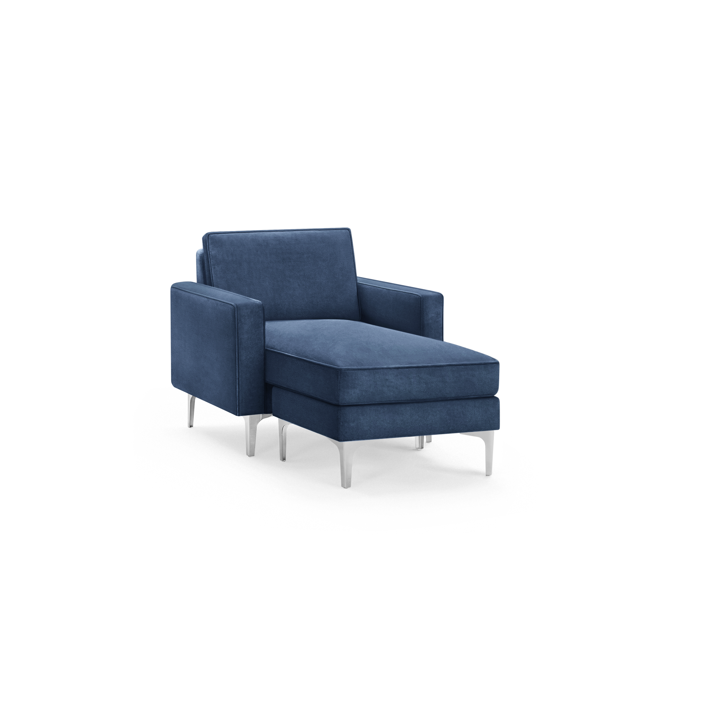 Nomad Velvet Armchair with Chaise - Midnight - Performance Velvet / Chrome - Metal / Block