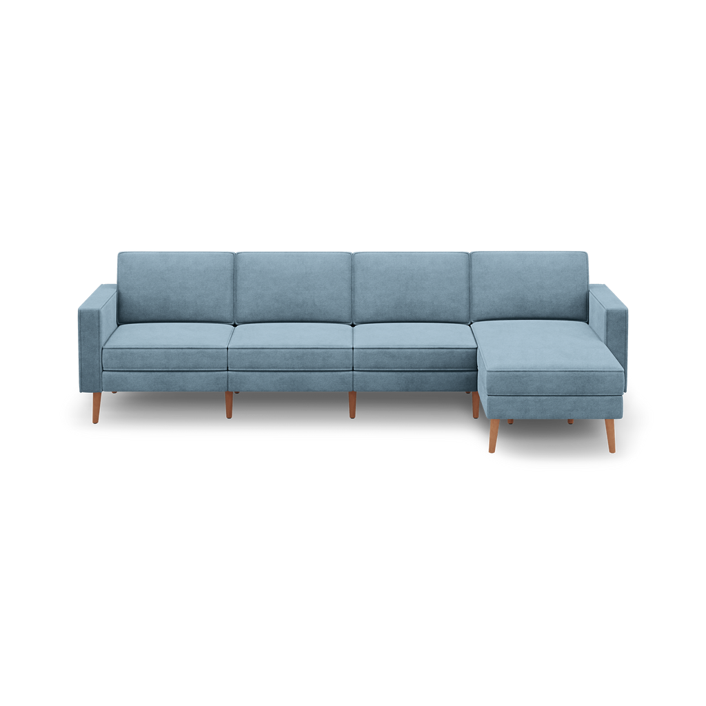 Nomad Velvet King Sofa with Chaise - Ocean - Performance Velvet / Walnut - Wood