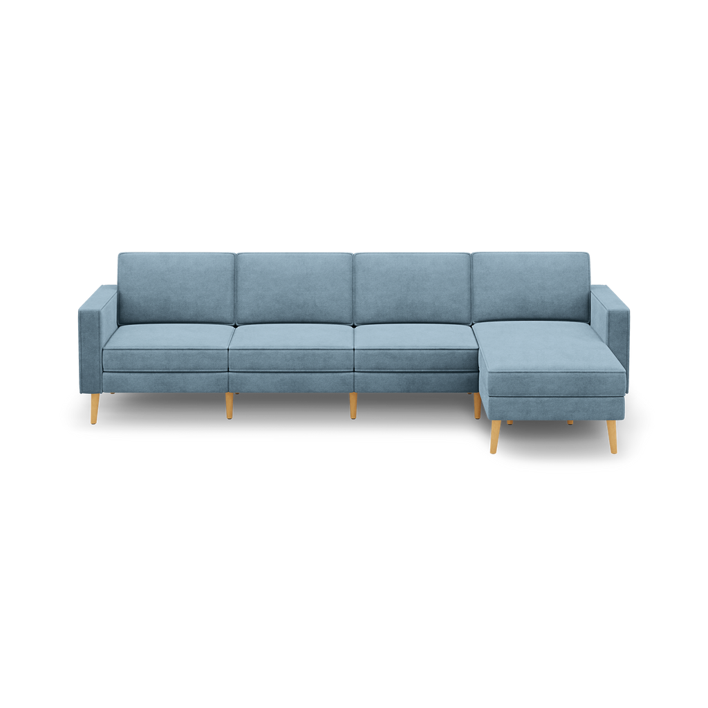 Nomad Velvet King Sofa with Chaise - Ocean - Performance Velvet / Oak - Wood