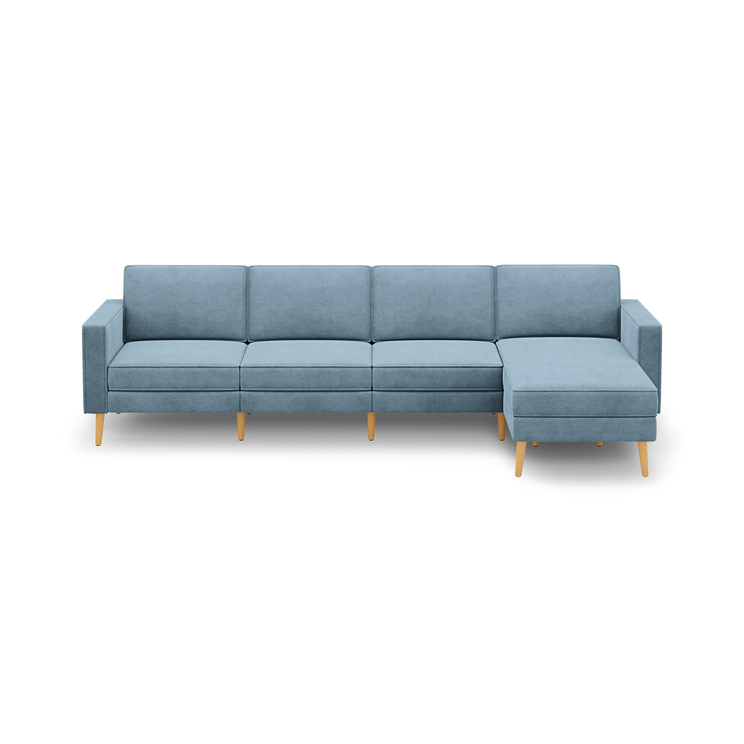 Nomad Velvet King Sofa with Chaise - Ocean - Performance Velvet / Oak - Wood