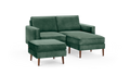 modern green velvet sectional sofa with matching ottoman and matching ottoman, featuring wooden legs and matching cushioned seats