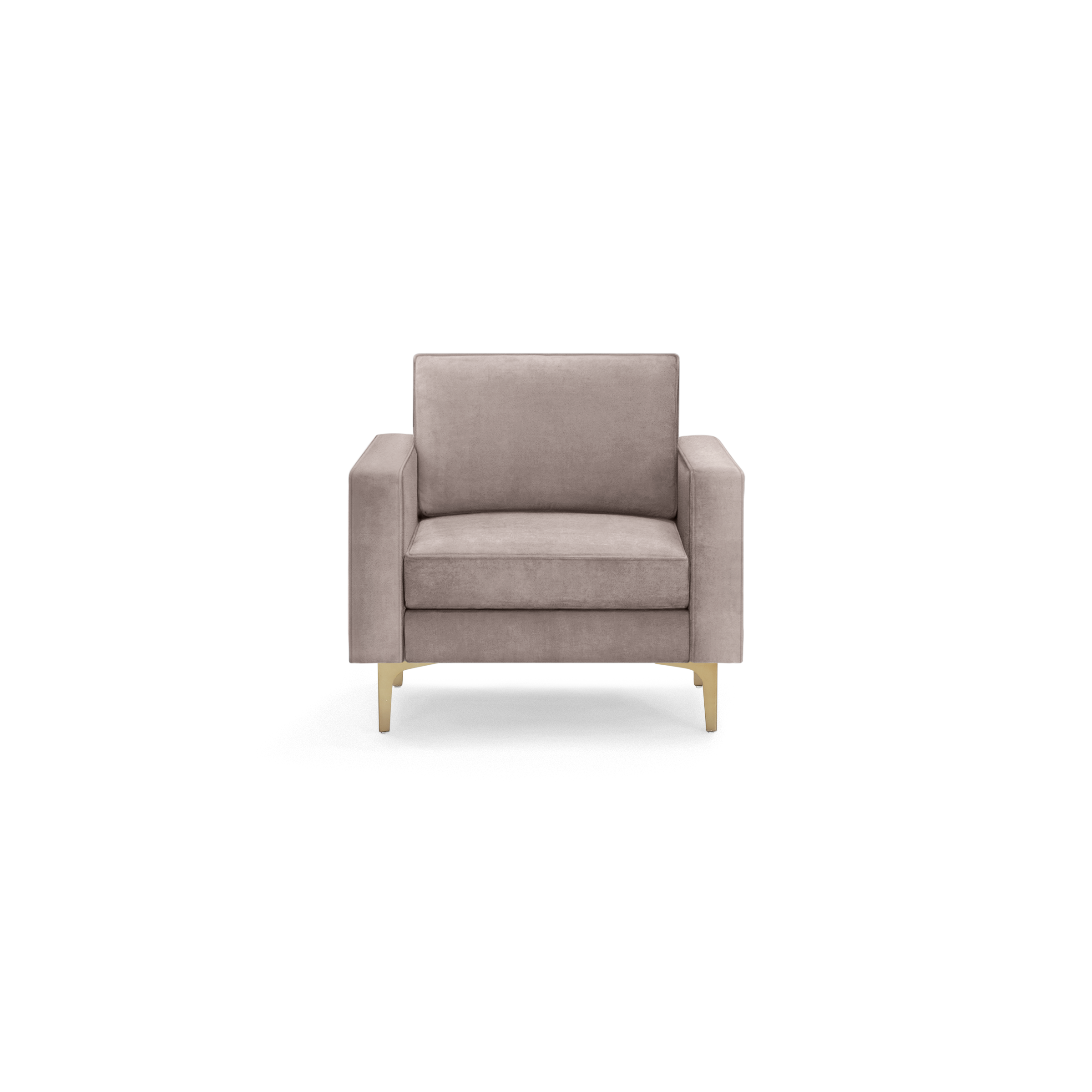 modern light pink velvet armchair with wooden legs and a sleek backrest, featuring a rounded cushion and a sleek backrest