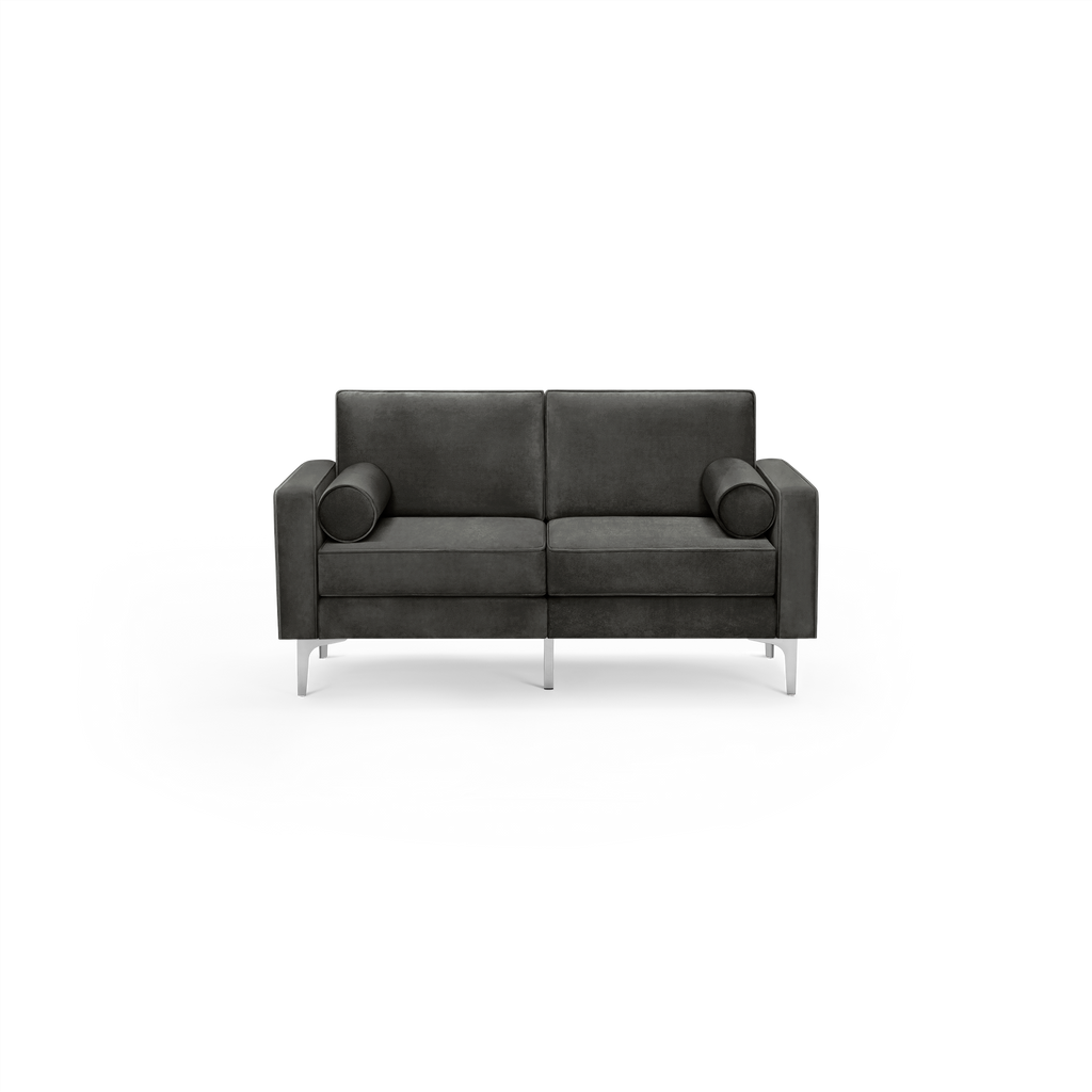 Nomad Velvet Loveseat - Graphite Gray - Performance Velvet / Chrome - Metal