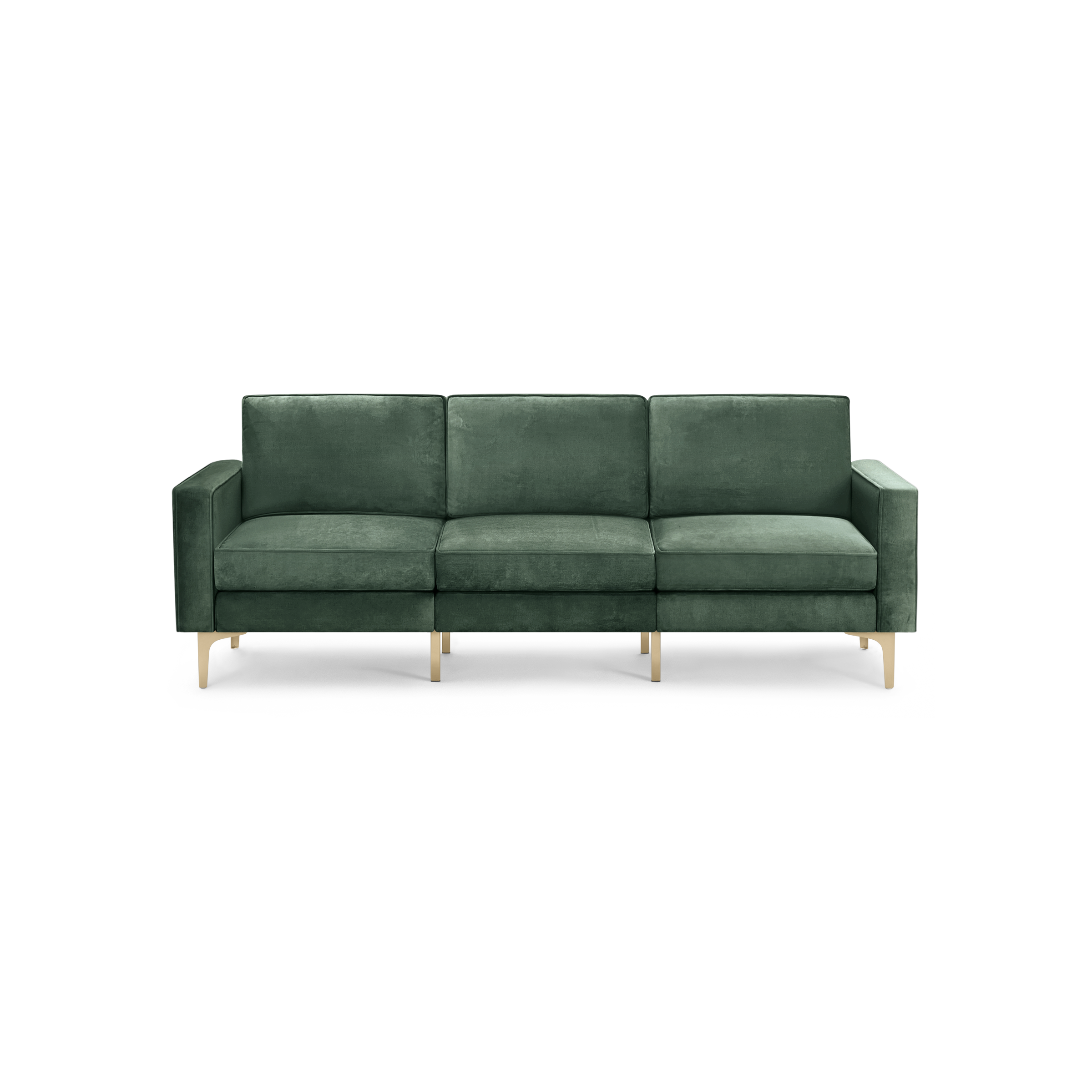 modern green velvet sofa with wooden legs and a deep green upholstery fabric sofa with a deep, modern design