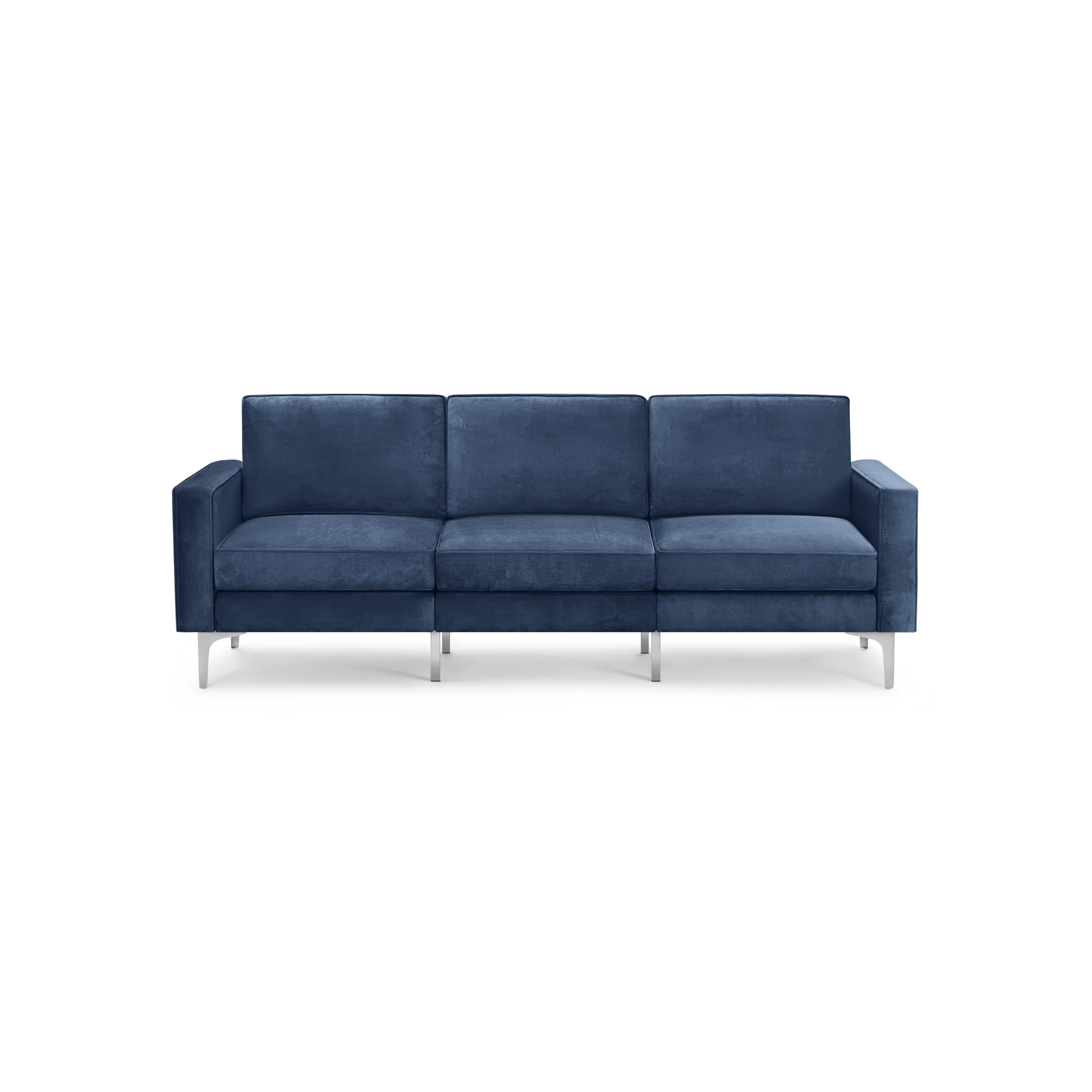 modern blue velvet sofa with chrome legs and a deep blue upholstery fabric sofa with a deep, modern design