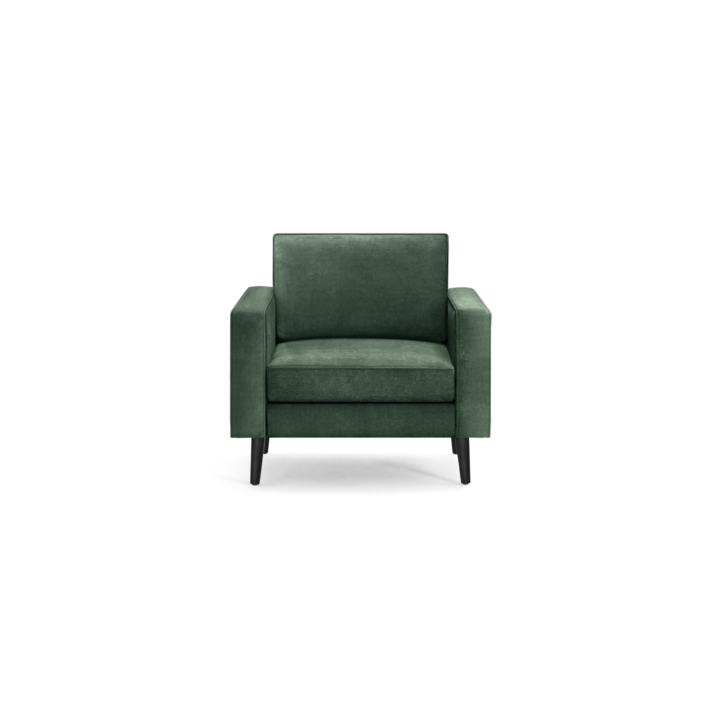 modern green velvet armchair with black legs and a sleek backrest, featuring a sleek design and a sleek, modern design