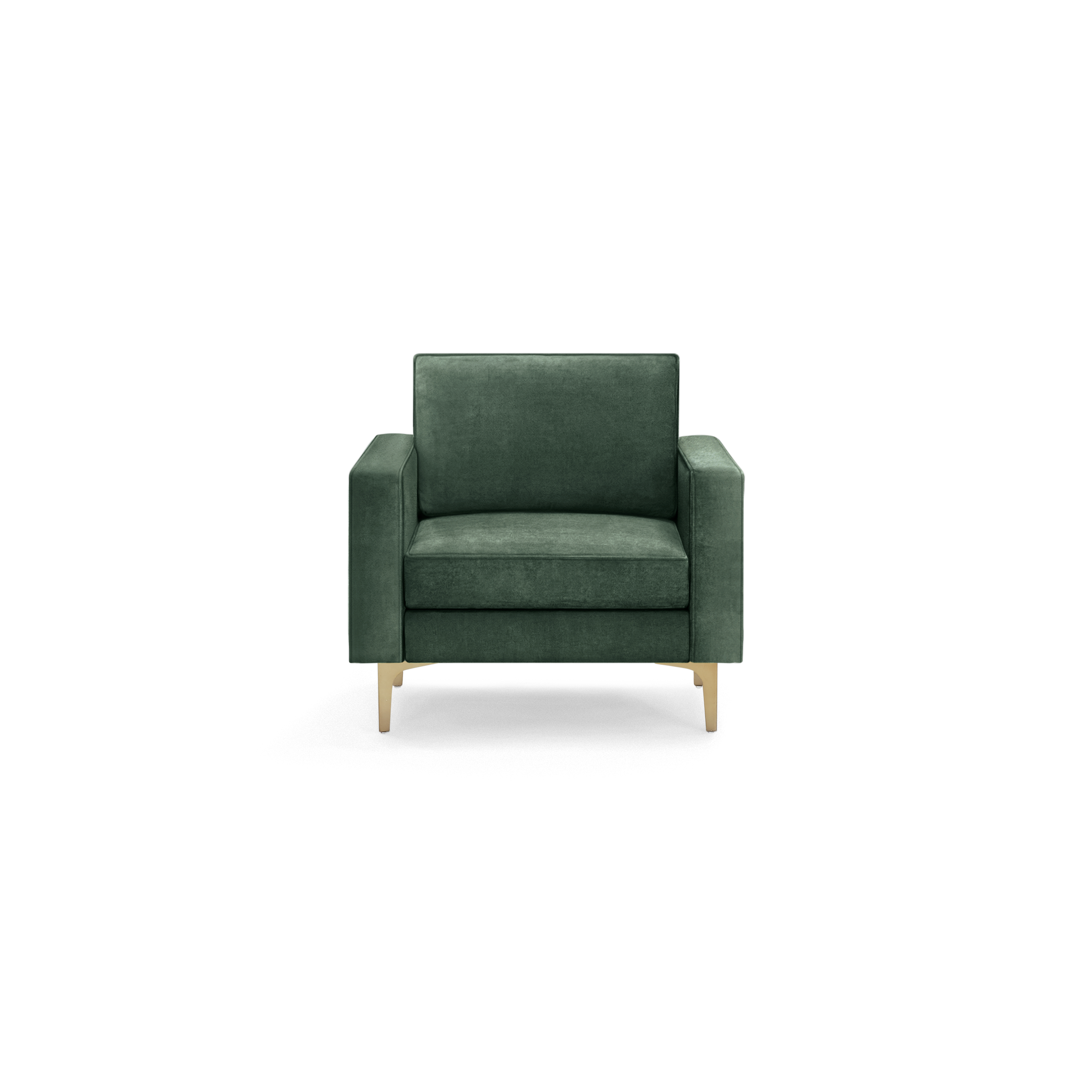 modern green velvet armchair with wooden legs and backrests, featuring a sleek design and clean lines