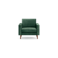 modern green velvet armchair with wooden legs and backrests, featuring a sleek, modern design