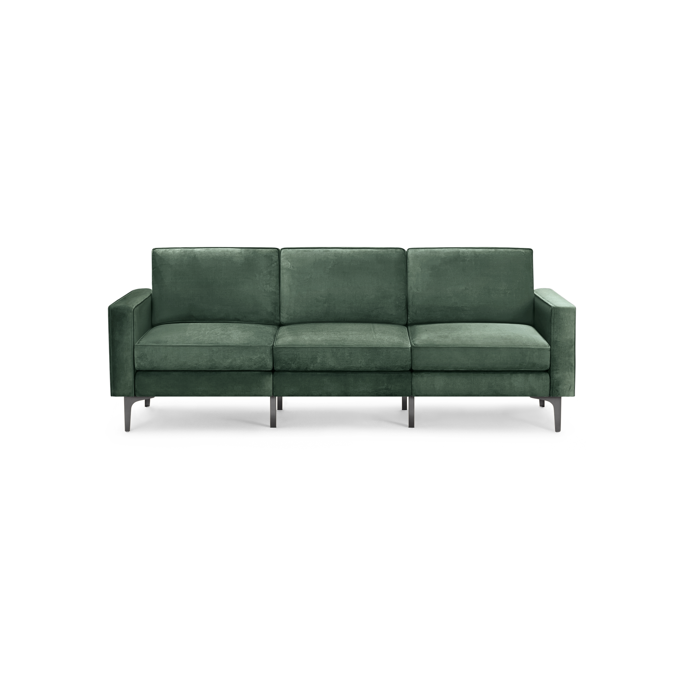 modern green velvet sofa with black metal legs and a deep green velvet upholstery sofa with black metal legs and a sleek