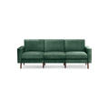 modern green velvet sofa with wooden legs and a deep green upholstery fabric sofa cushioned with a deep green velvet upholstery