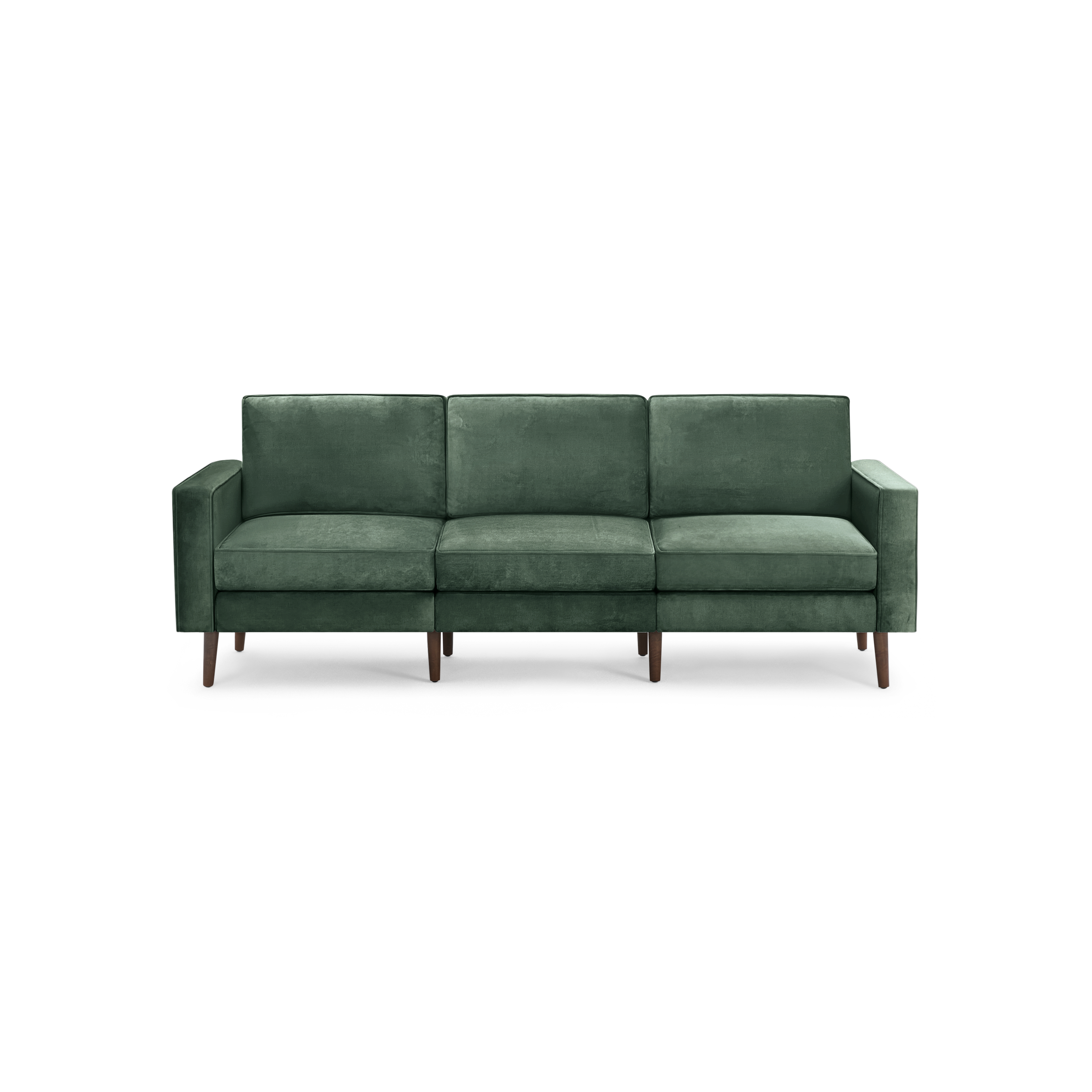 modern green velvet sofa with wooden legs and a deep green upholstery fabric sofa cushioned with a deep green velvet upholstery