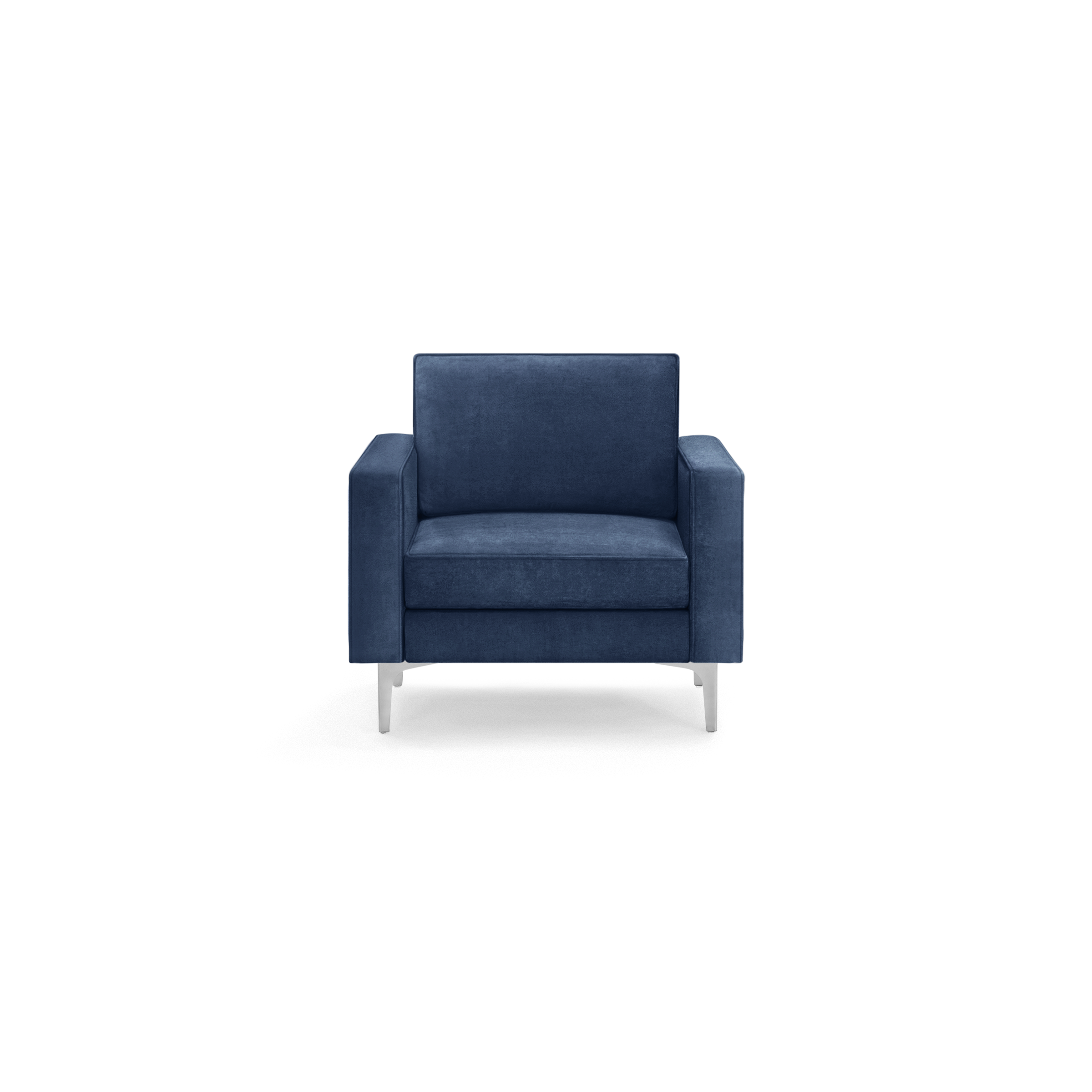 modern navy blue velvet armchair with tapered backrest and tapered seat, featuring a tapered backrest, and tapered legs
