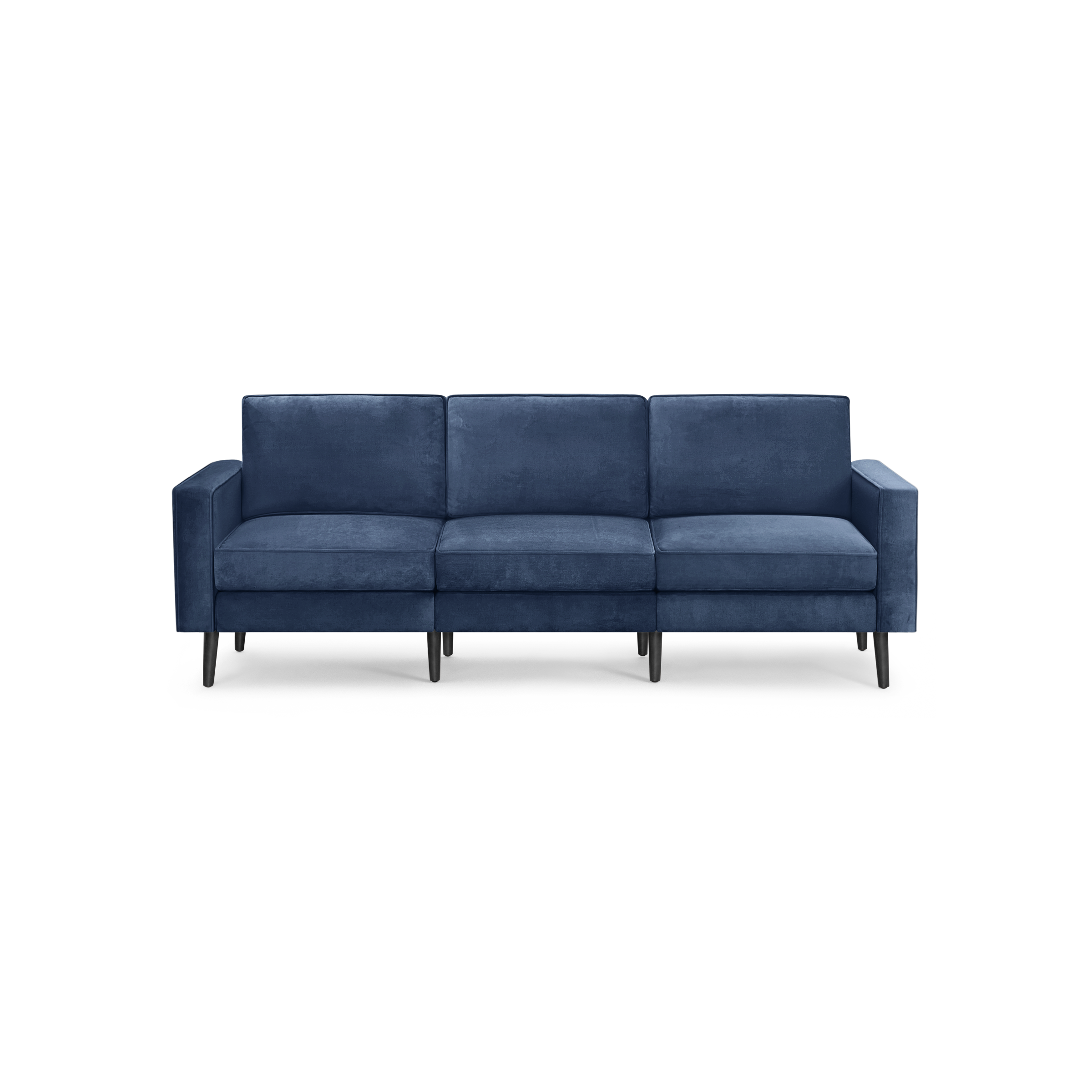 modern blue velvet sofa with black metal legs and a deep blue upholstery fabric sofa with a deep, modern design