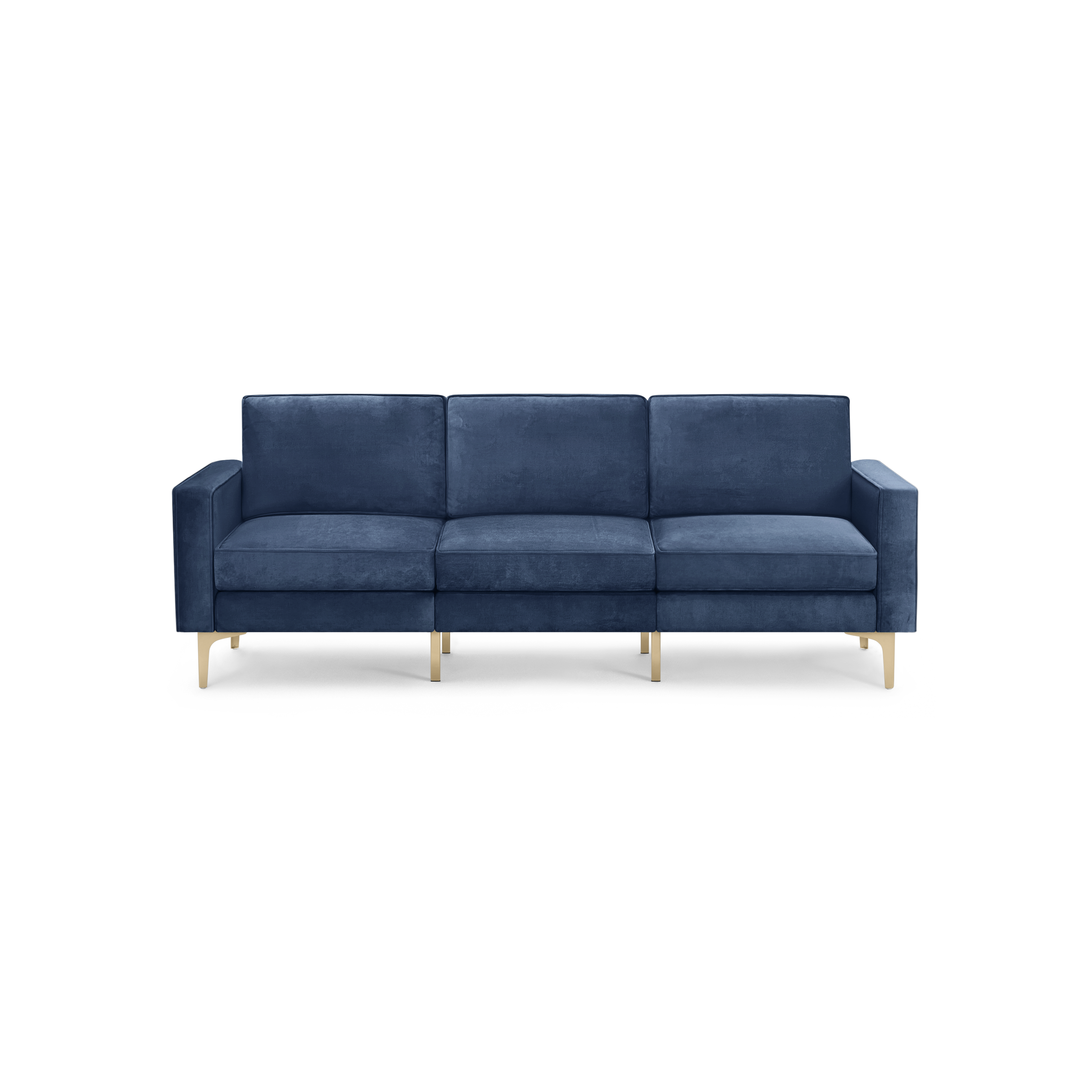 modern blue velvet sofa with gold legs and a deep blue upholstery fabric sofa with a deep, modern design, featuring a deep blue