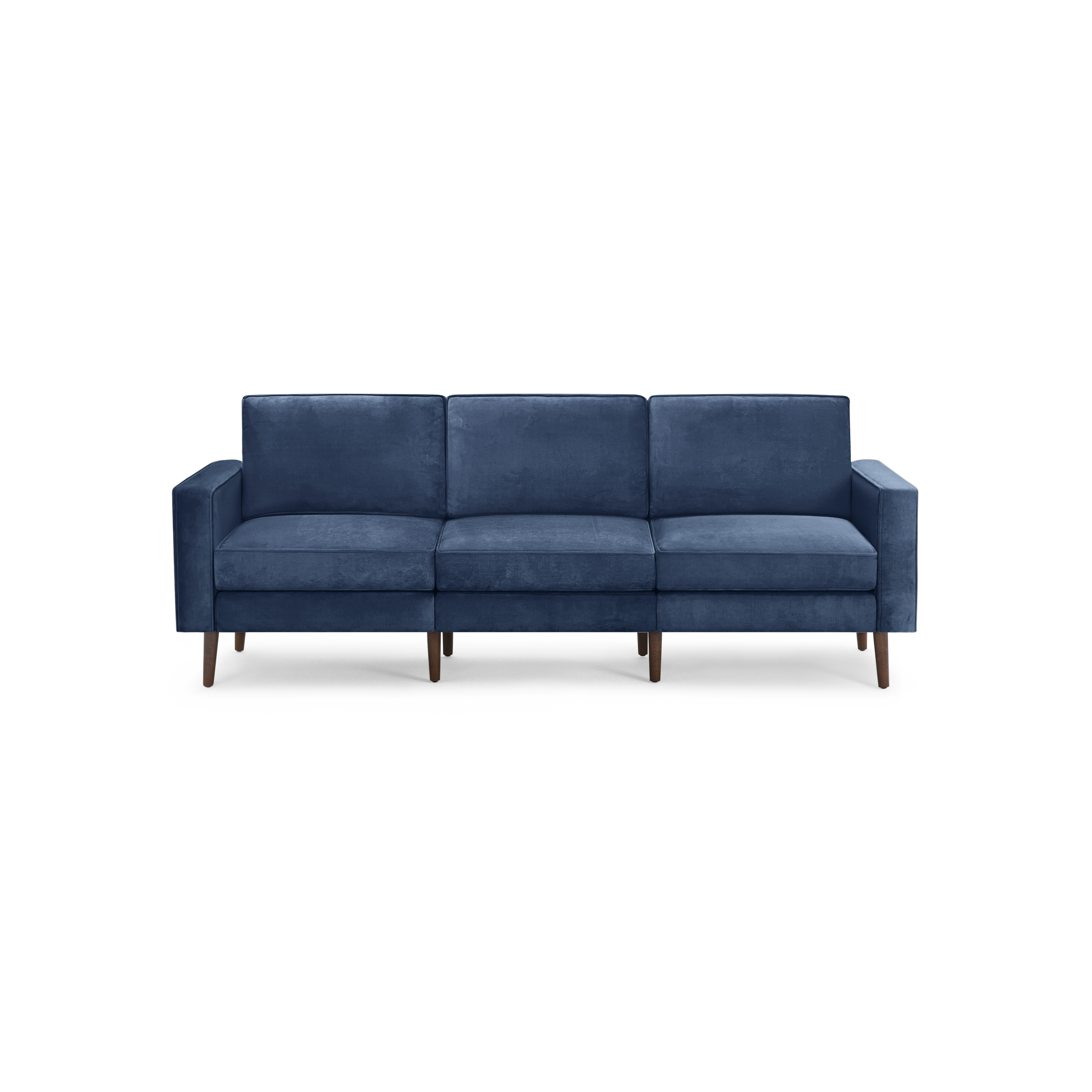 modern blue velvet sofa with wooden legs and a deep blue upholstery fabric sofa with clean lines and clean lines on the back
