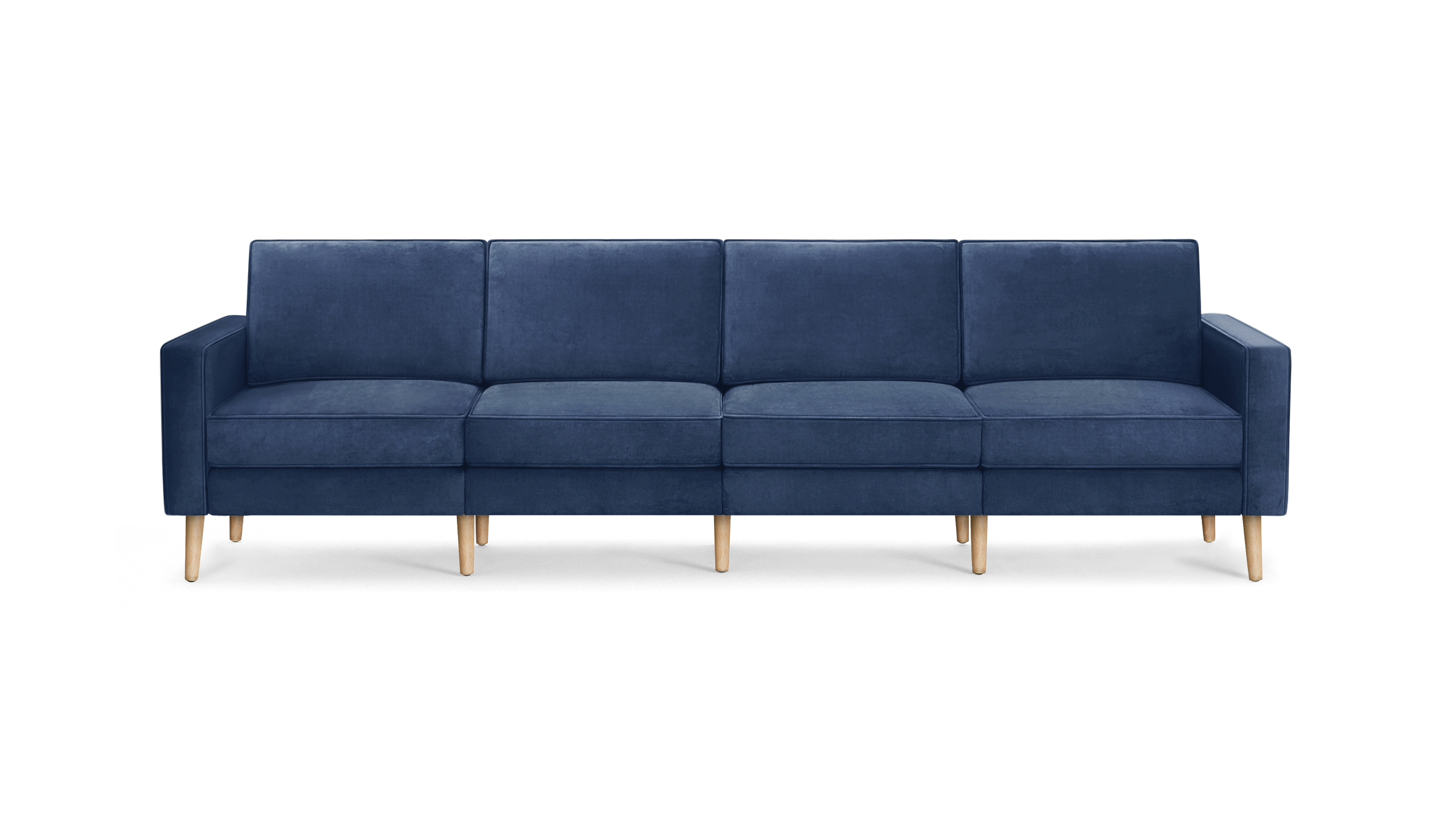 modern navy blue velvet sofa with wooden legs and wooden legs