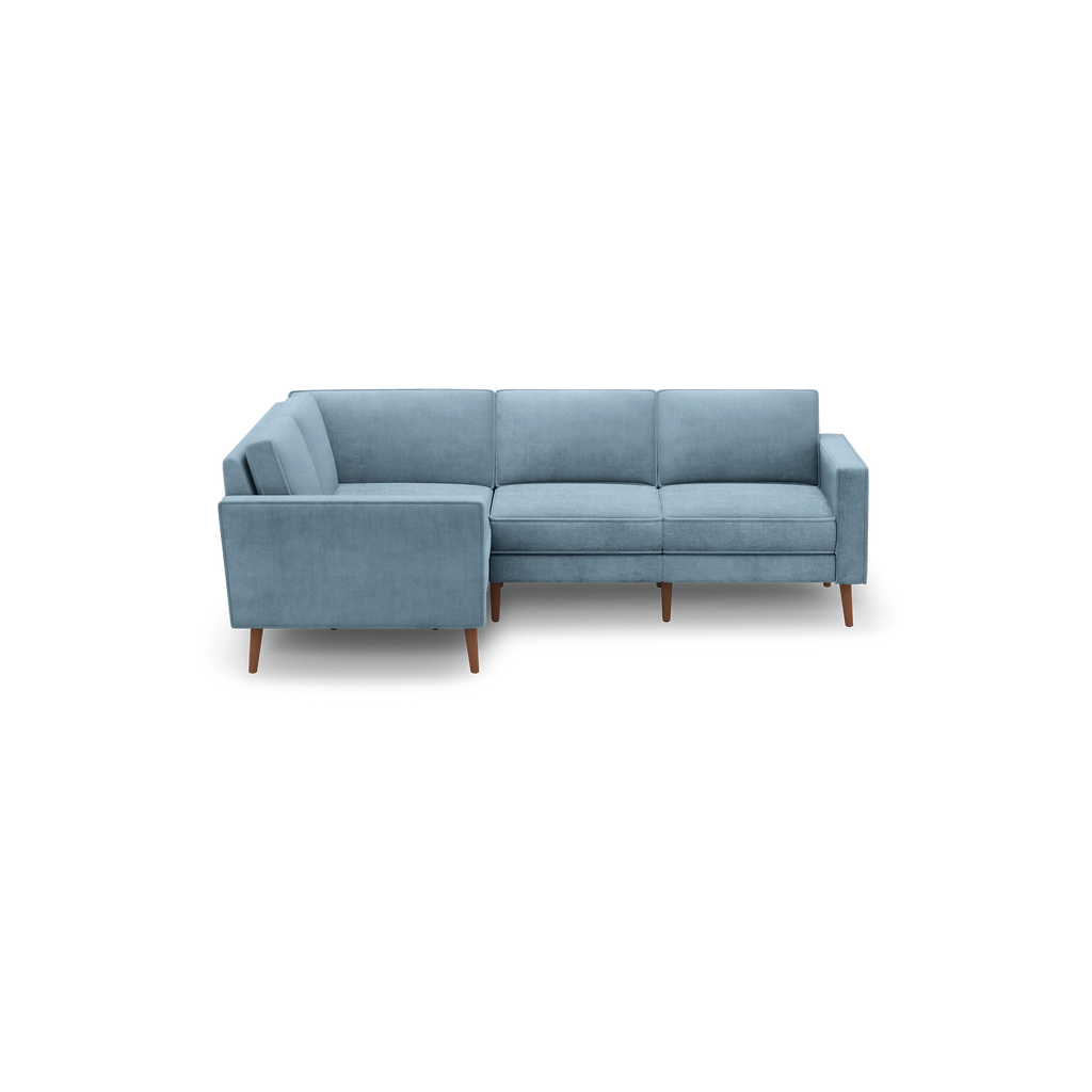 Nomad Velvet 4-Seat Corner Sectional - Ocean - Performance Velvet / Walnut - Wood