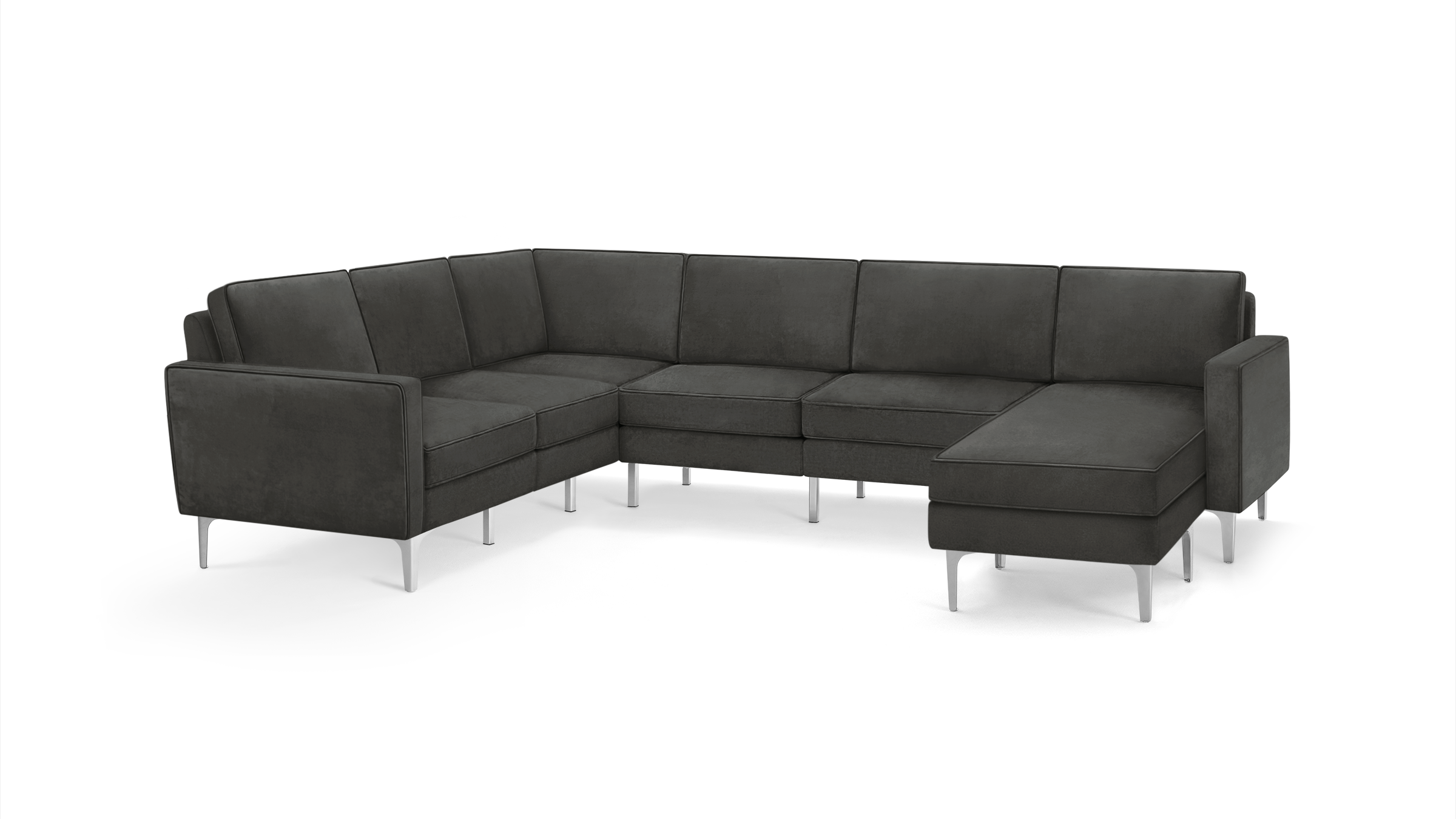 modern l - shaped sectional sofa with sleek lines and sleek tapered legs, designed for comfort and minimalism