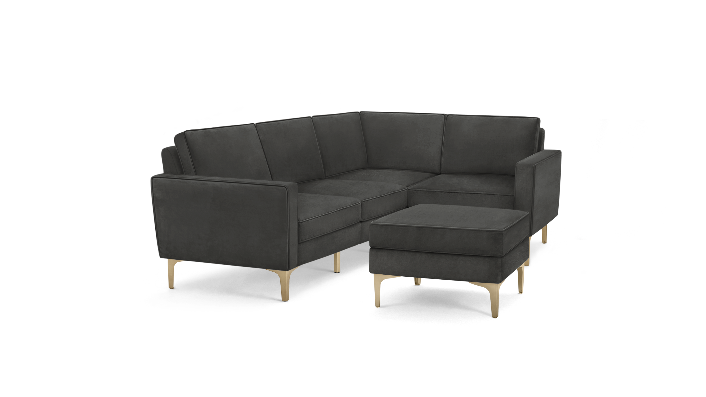modern l - shaped sectional sofa with sleek lines and sleek tapered legs, featuring a sleek, dark gray fabric upholstery, and