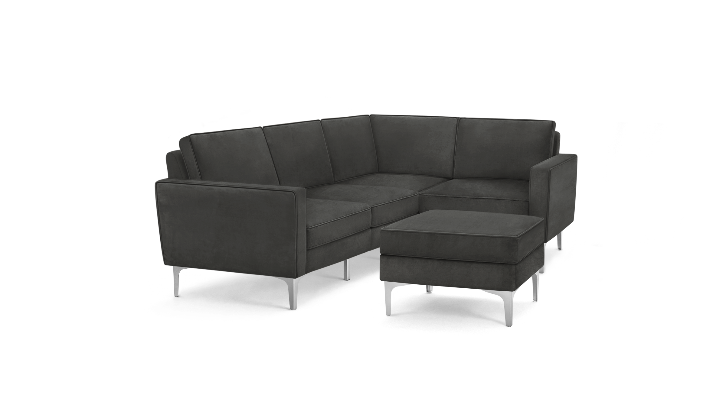 modern l - shaped sectional sofa with sleek lines and sleek metal legs, featuring a sleek design and sleek design