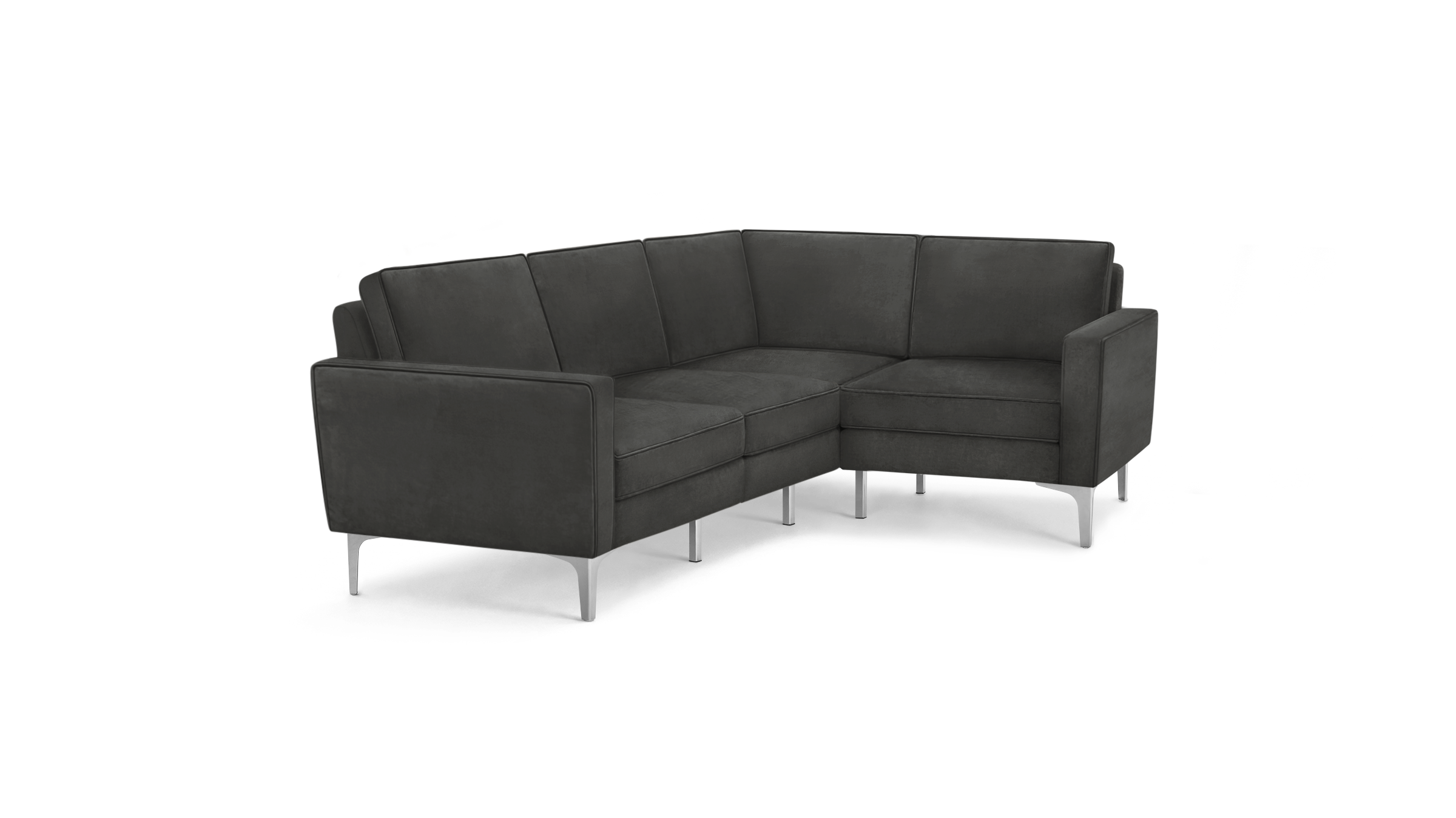 modern l - shaped sectional sofa with sleek lines and sleek lines, designed for comfort and relaxation, in dark gray fabric