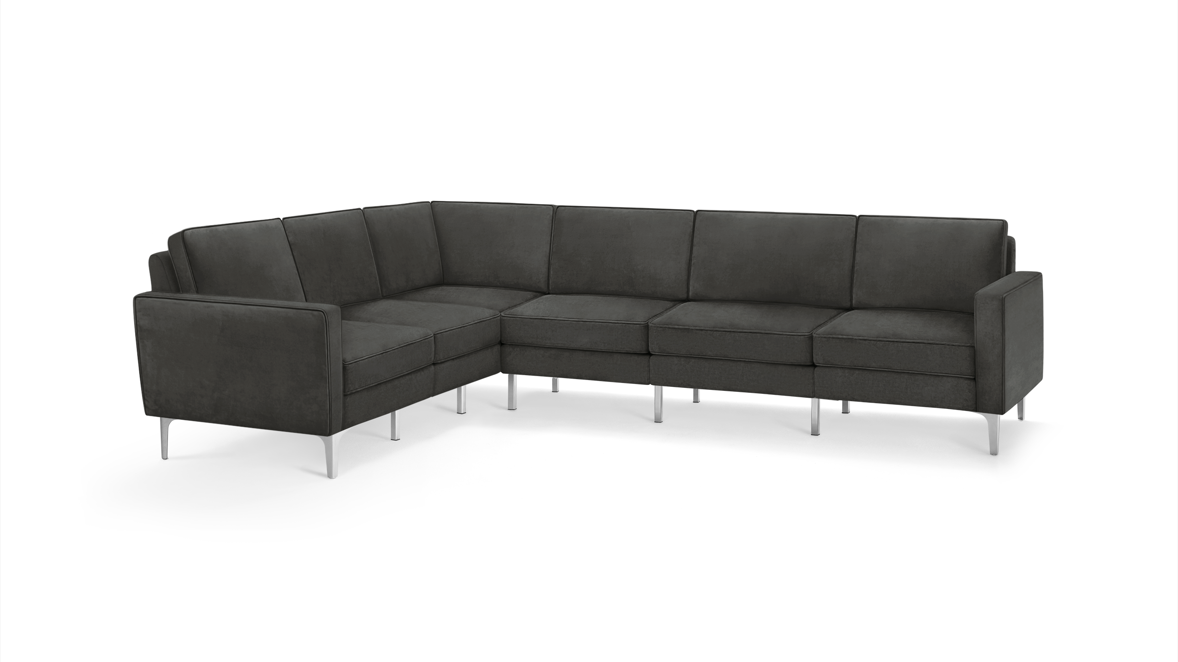 modern l - shaped sectional sofa with sleek lines and sleek metal legs, designed for comfort and minimalism