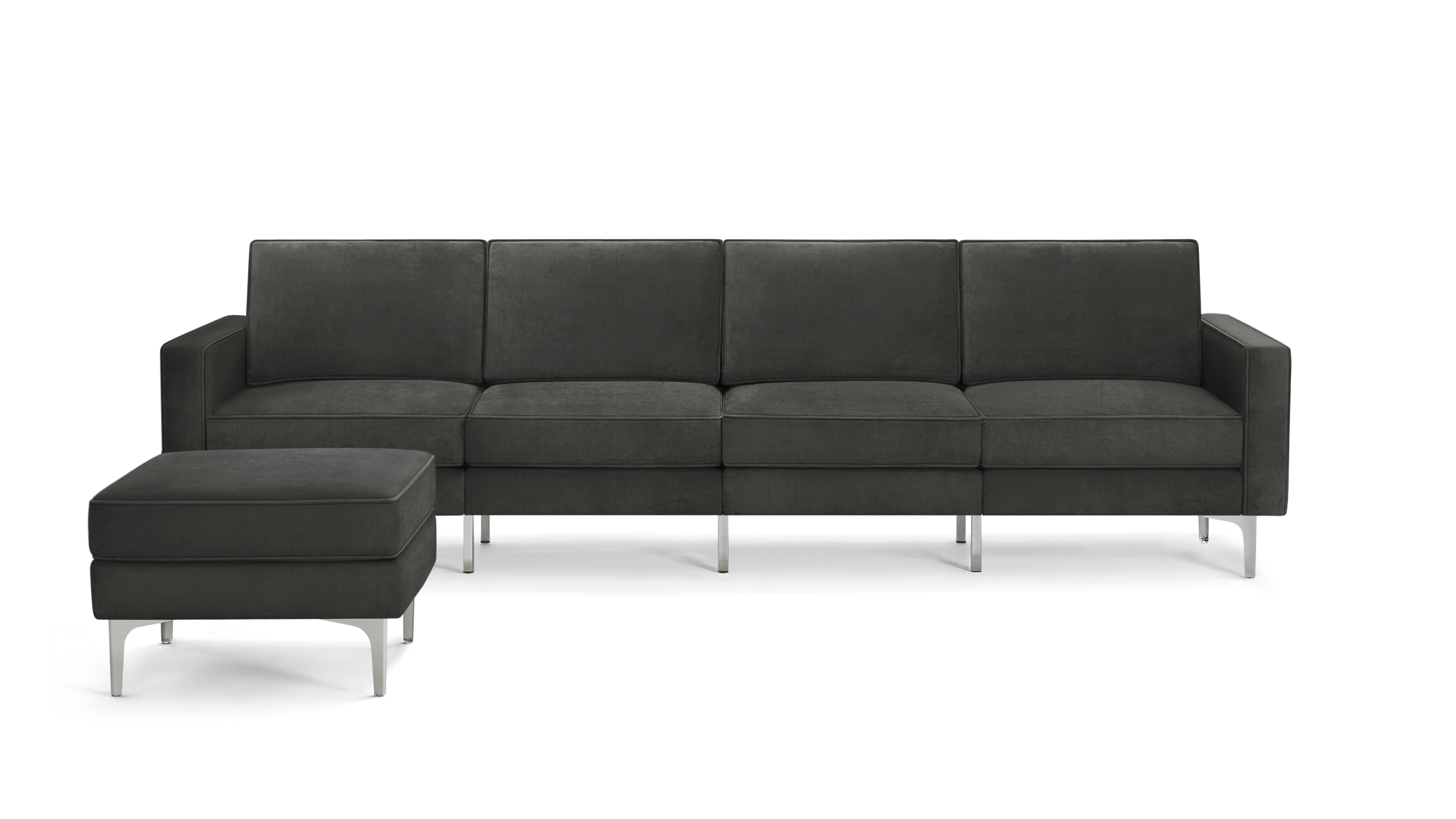 modern dark gray velvet sectional sofa with sleek metal legs and sleek backrests, featuring a sleek, modern design