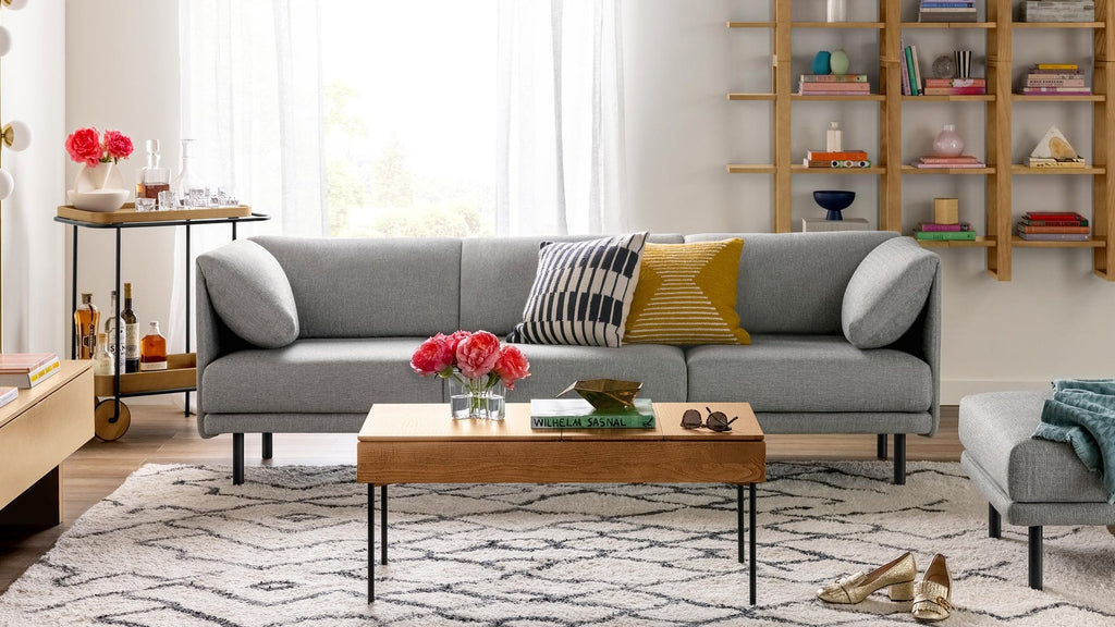 Modern and colorful design room with Burrow Range modular couch