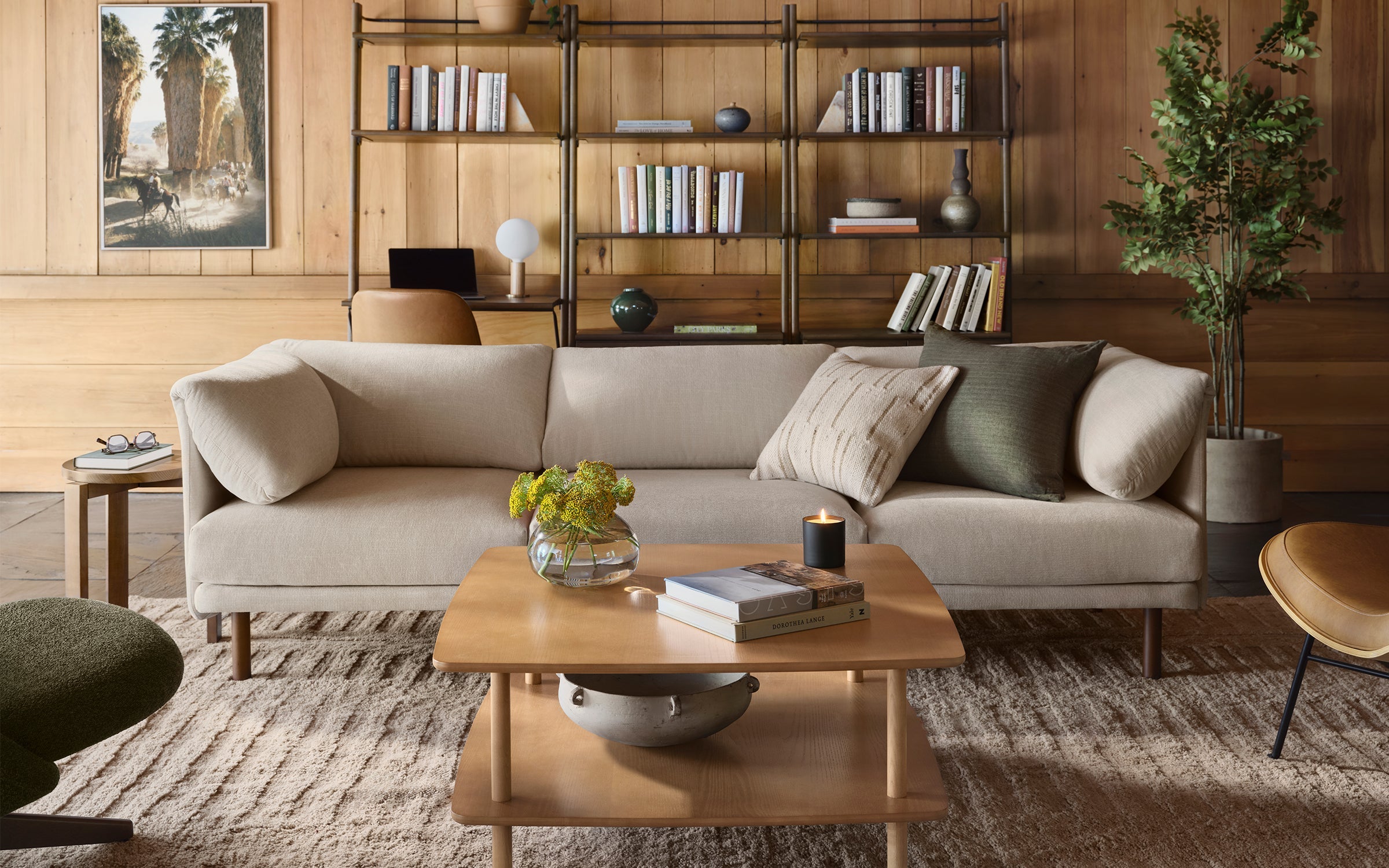 Modern cabin showing front-view of Burrow Range modular Couch