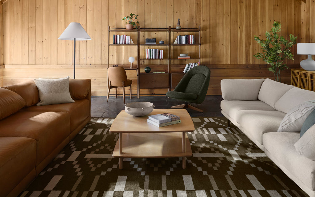 Burrow Range plus sofa parallel to pro leather sofa in modern cabin