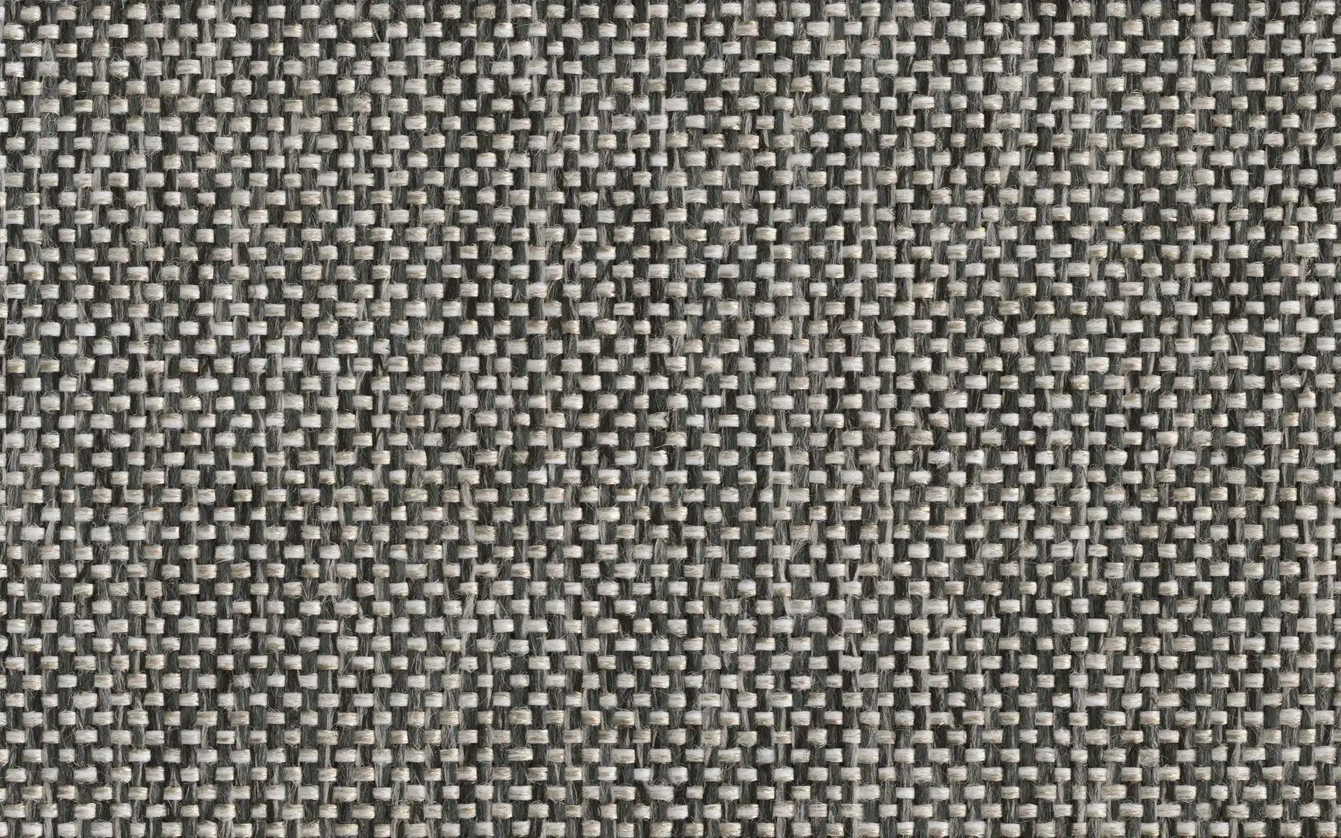 Close-up of woven gray and off-white textured fabric with a checkered pattern, showcasing detailed fibers and stitching.